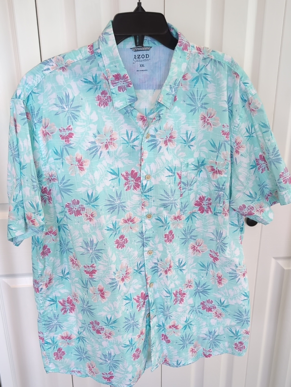 Izod Light Aqua Floral Short-Sleeve Button-Down Shirt